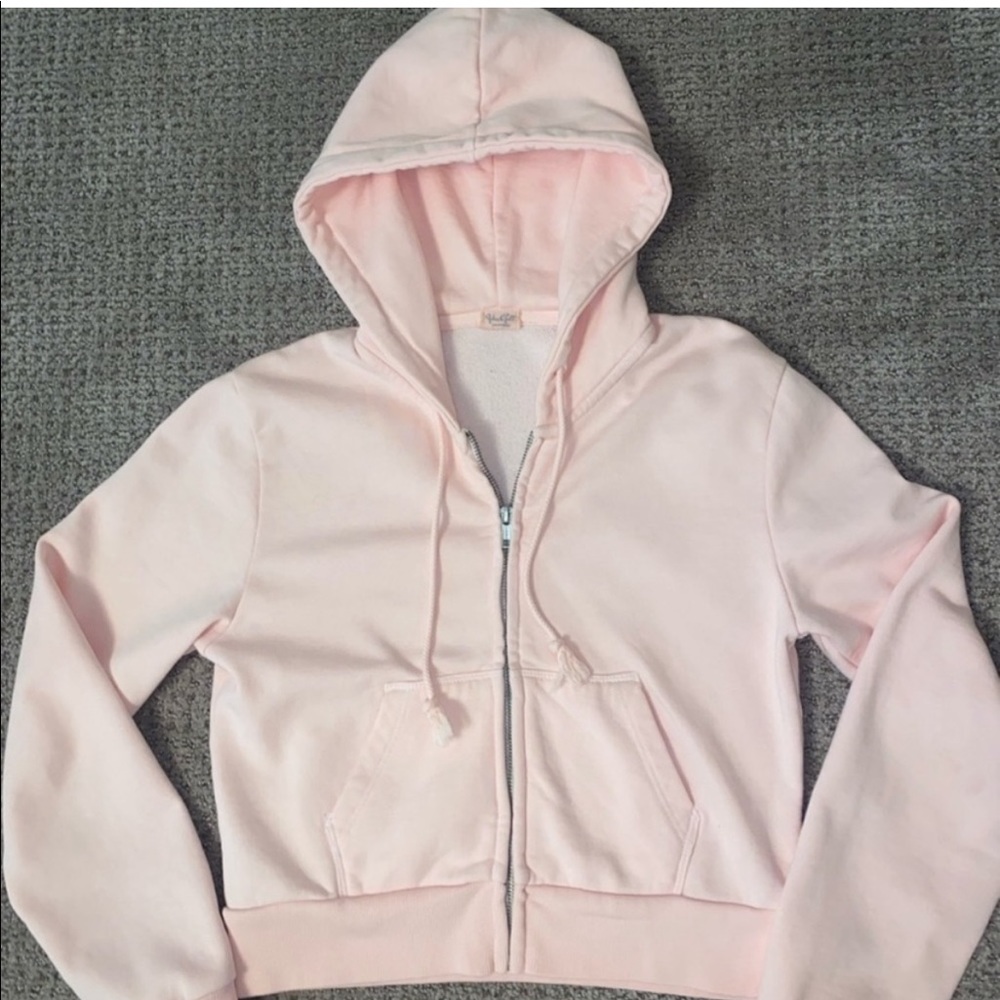 Brandy Melville/ John galt cropped zip up in pastel pink